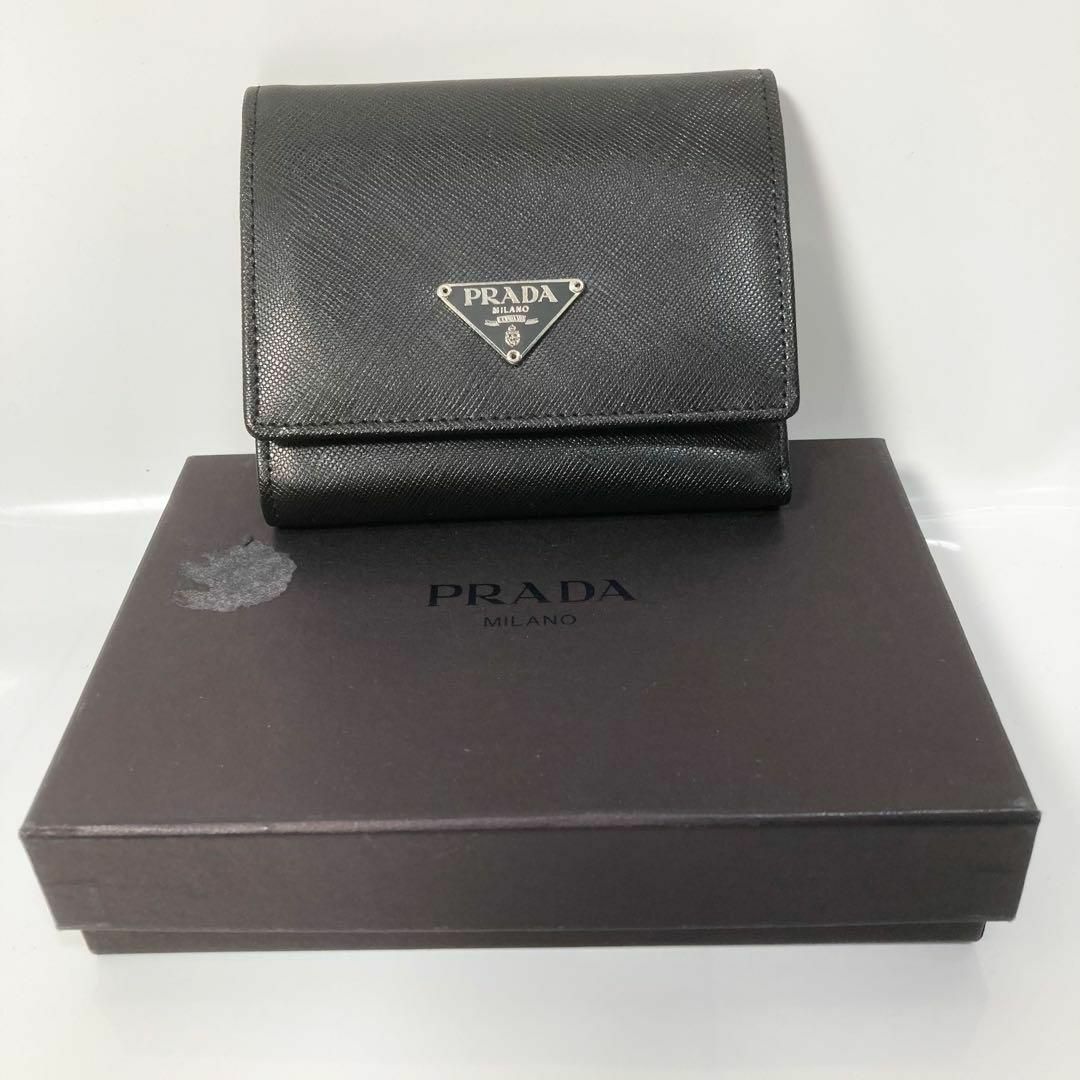 PRADA - 極美品 プラダ 3つ折り財布 サフィアーノ ブラック レザー