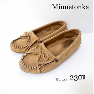 ミネトンカ(Minnetonka)の良品 ミネトンカ スエード リボン ペタンコ フリンジ モカシン スリッポン 茶(スリッポン/モカシン)