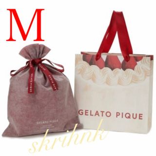 ジェラートピケ(gelato pique)の♡ジェラートピケ♡ケーキ柄♡ショッパー付き ギフト巾着♡Mサイズ♡クリスマス限定(ショップ袋)