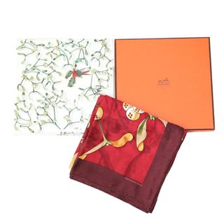 エルメス(Hermes)のエルメス  スカーフ 赤×黃  HERMES カレ90 去年の雪 ヒイラギの実(バンダナ/スカーフ)