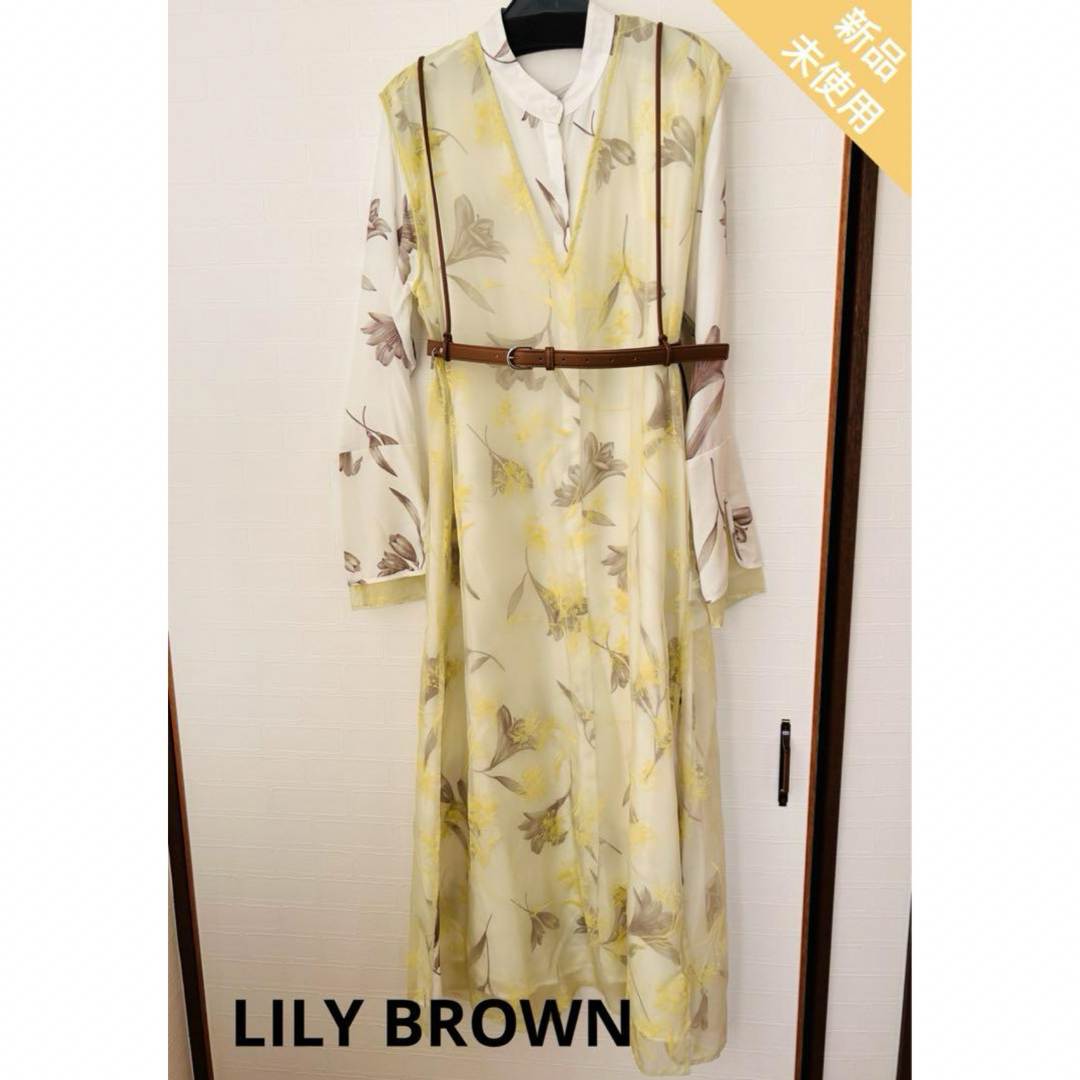 Lily Brown(リリーブラウン)のLILY BROWN オーガンジーセットワンピース ホルダーノットベルト レディースのワンピース(ロングワンピース/マキシワンピース)の商品写真