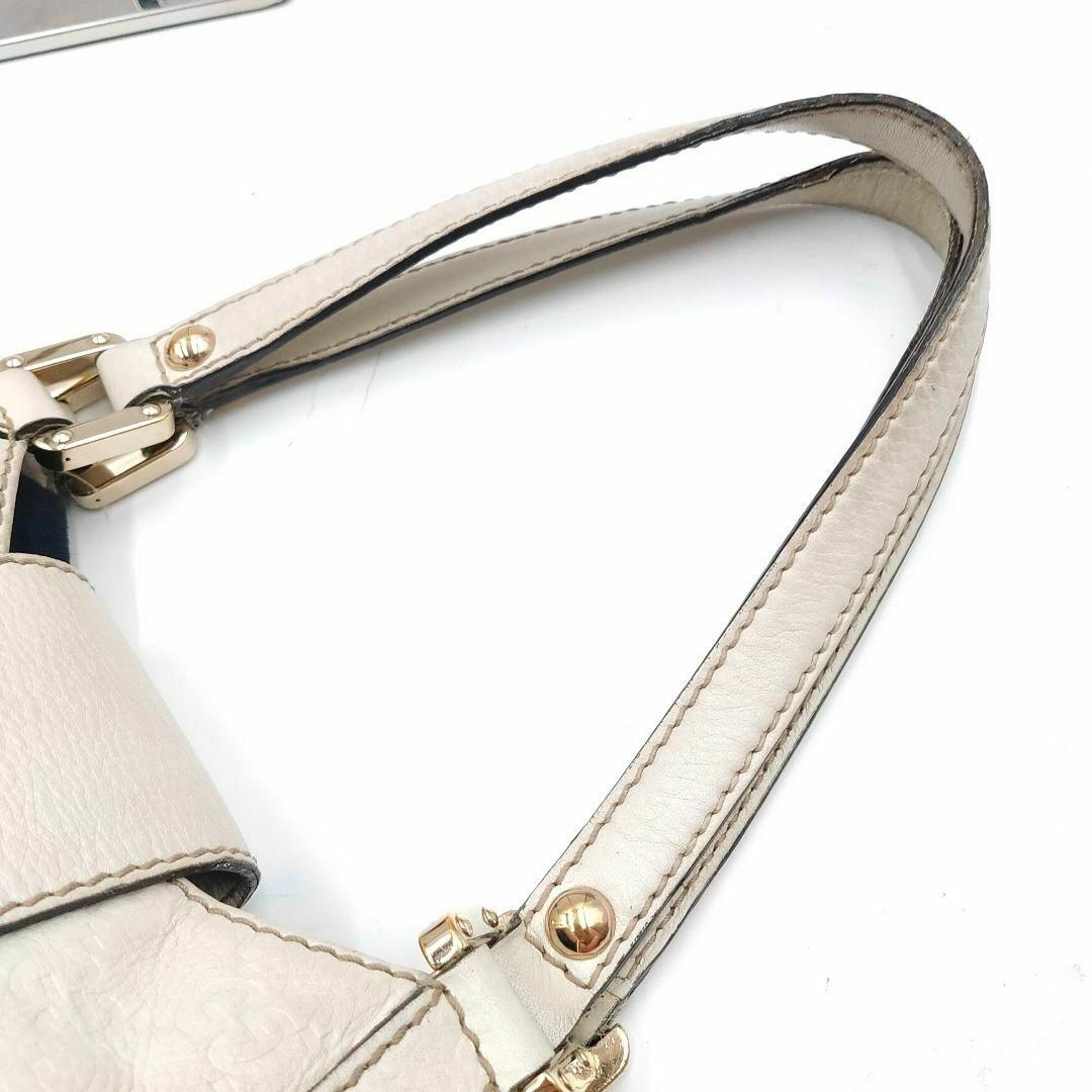 Gucci(グッチ)の美品 GUCCI レザートートバッグ GGシマレザー ホワイト ゴールド金具 レディースのバッグ(ハンドバッグ)の商品写真