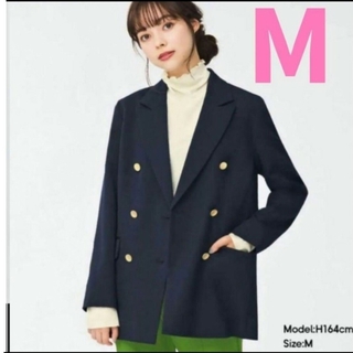 ジーユー(GU)のM ネイビー　ダブルブレストブレザー　新品　ユニクロ　ZARA H&M(テーラードジャケット)