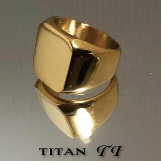 メンズ リング 指輪 ゴールド 最新 鏡面仕上げ チタン製 印台(リング(指輪))
