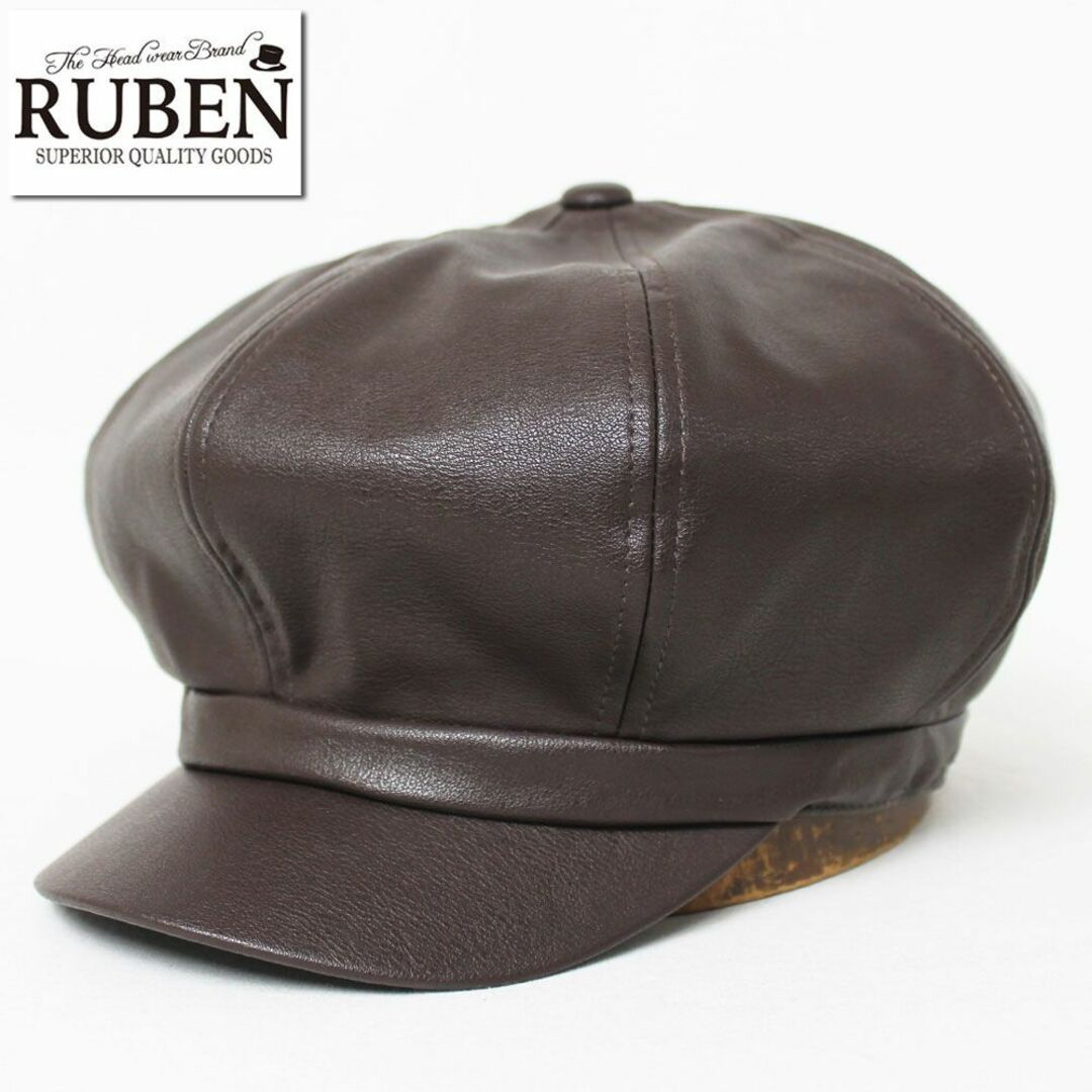 Ruben(ルーベン)の新品 RUBEN ルーベン フェイクレザー キャスケット フリーサイズ ブラウン メンズの帽子(キャスケット)の商品写真