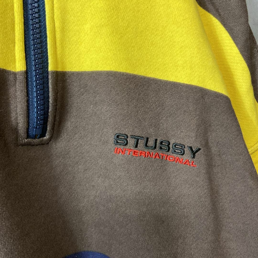 STUSSY - 【ボーダー、ハーフジップ】stussyワンポイント刺繍ロゴ古着