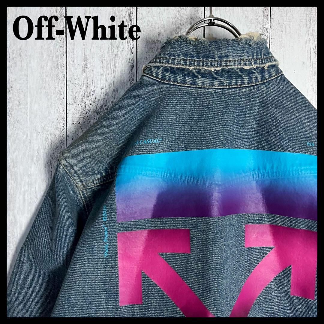 OFF-WHITE - オフホワイト☆バックロゴ入りデニムジャケット ダメージ