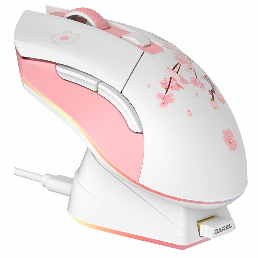DAREU ゲーミングマウス 無線 桜色/ピンク ワイヤレス2.4G/有線USBPC周辺機器
