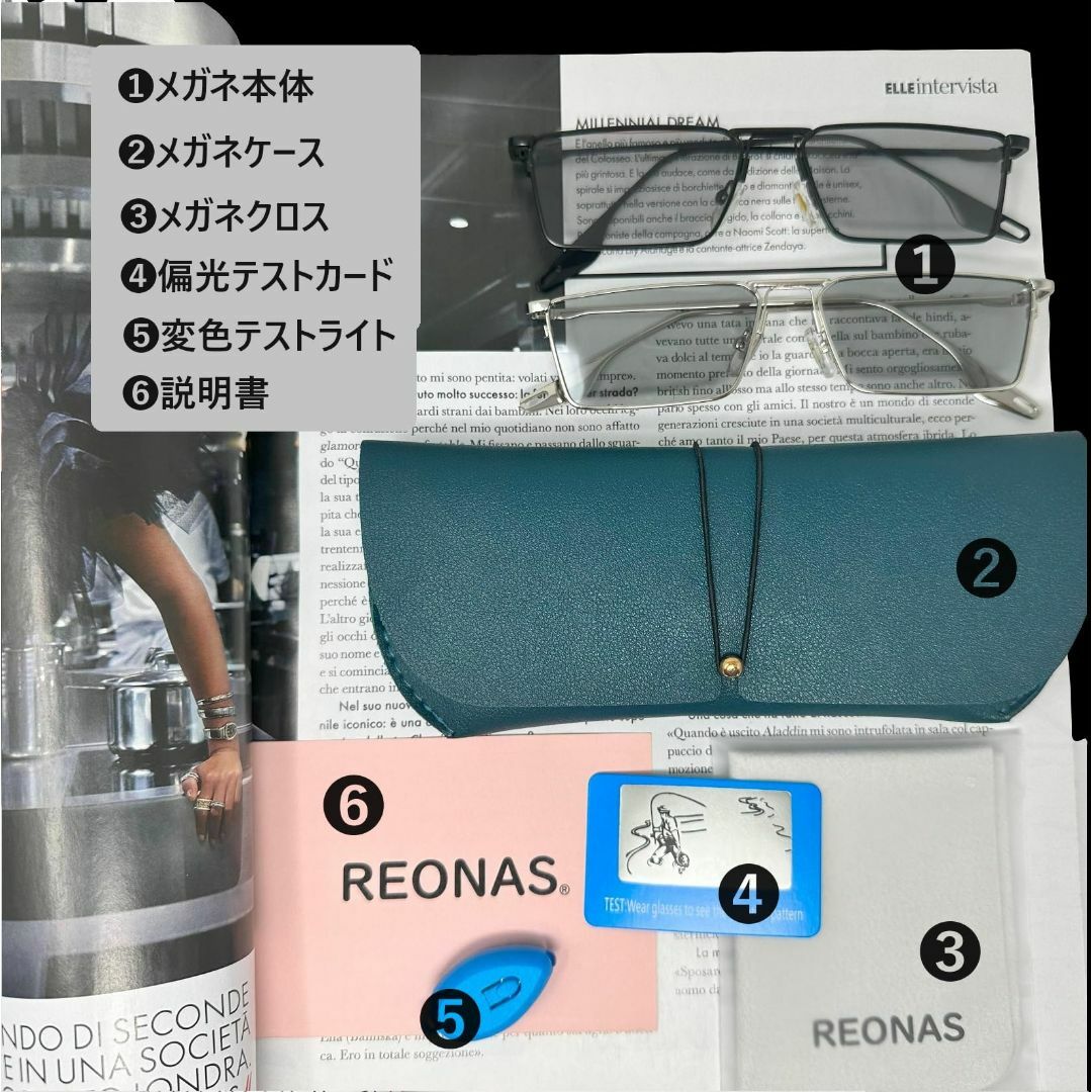 REONAS サングラス 偏光 + 調光 変色 + uvカット レンズ スクエアの