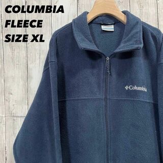 コロンビア(Columbia)のアウトドア古着　コロンビア　刺繍ロゴジップアップフリースジャケット　XLネイビー(ブルゾン)