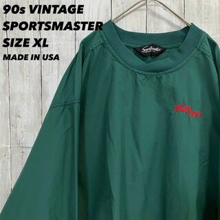 90sヴィンテージ USA製古着SPORTSMASTER 刺繍ロゴピステ　XL緑(ナイロンジャケット)