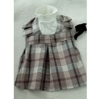 ドッグウェア　Ｓ　チェック　ワンピース　冬　お出かけ　犬服　茶　重ね着風　犬の服(ペット服/アクセサリー)