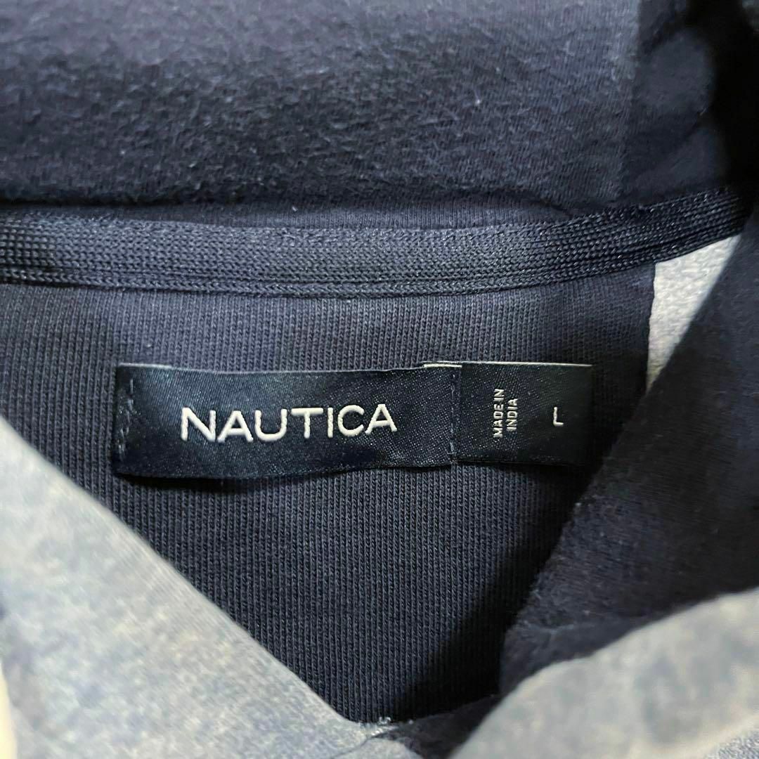 NAUTICA(ノーティカ)のアメリカ古着NAUTICAノーティカ　ビッグセンター刺繍ロゴスエットパーカーL青 メンズのトップス(パーカー)の商品写真