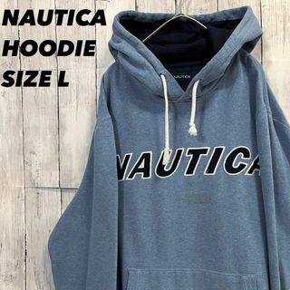 ノーティカ(NAUTICA)のアメリカ古着NAUTICAノーティカ　ビッグセンター刺繍ロゴスエットパーカーL青(パーカー)