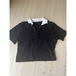 ジーユー(GU)のGU バイカラースキッパーポロ　ブラック(Tシャツ(半袖/袖なし))