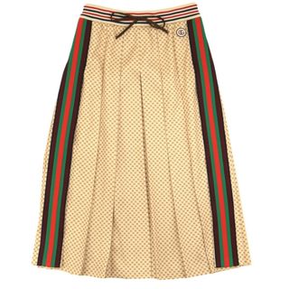 グッチ(Gucci)の美品 グッチ インターロッキングロゴ 総柄 プリーツ ロングスカート レディース ベージュ L シェリーライン GG コットン GUCCI(ロングスカート)