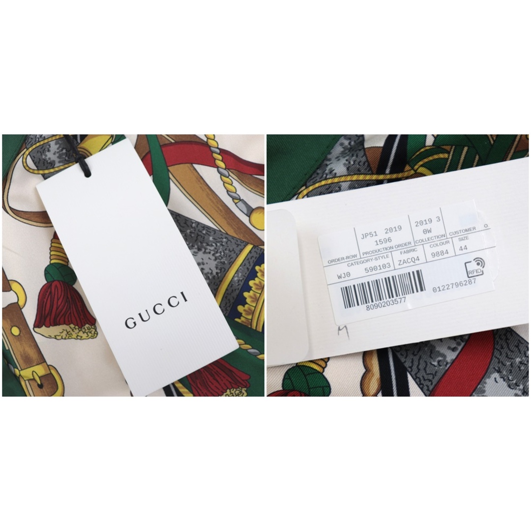 Gucci(グッチ)の美品 グッチ 19年 鳥 総柄 長袖シャツ レディース マルチ 44 ブラウス シルク GUCCI レディースのトップス(シャツ/ブラウス(長袖/七分))の商品写真