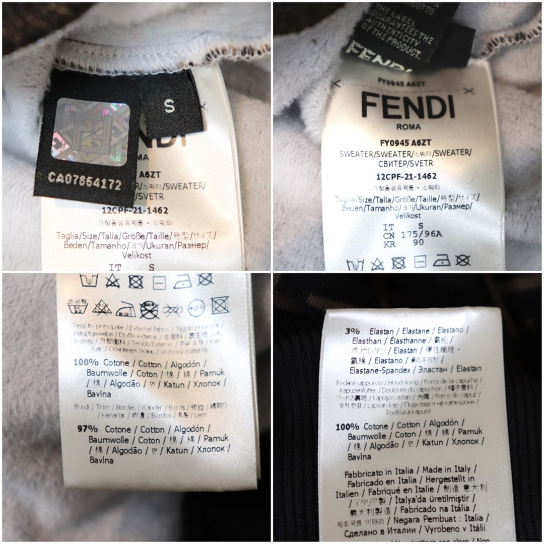 約62cm身幅美品 フェンディ ズッカ総柄 フーディ パーカー メンズ 黒 茶 黄 S FENDI