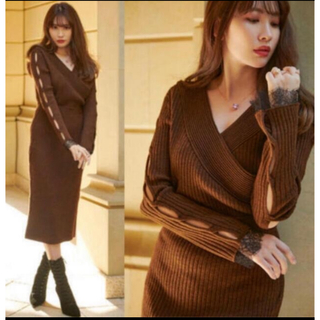 Wrap-Effect Knit Dress /Her lip to445バスト - ロングワンピース ...
