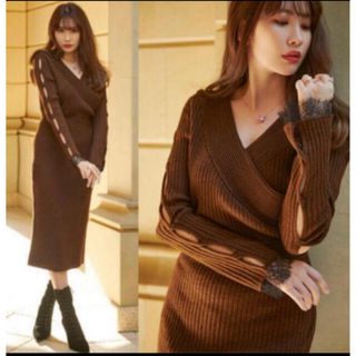 ハーリップトゥ(Her lip to)のHer lip to Wrap-Effect Knit Dress(ひざ丈ワンピース)