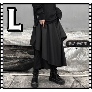 袴パンツ　病みかわ　サルエル　ガウチョ　ワイド　レイヤード　パンツ　スカート　黒(サルエルパンツ)