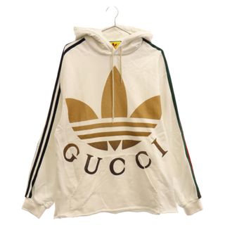 グッチ(Gucci)のGUCCI グッチ ×adidas ロゴプリントスウェットプルオーバーパーカー 722967 XJE1L ホワイト(パーカー)