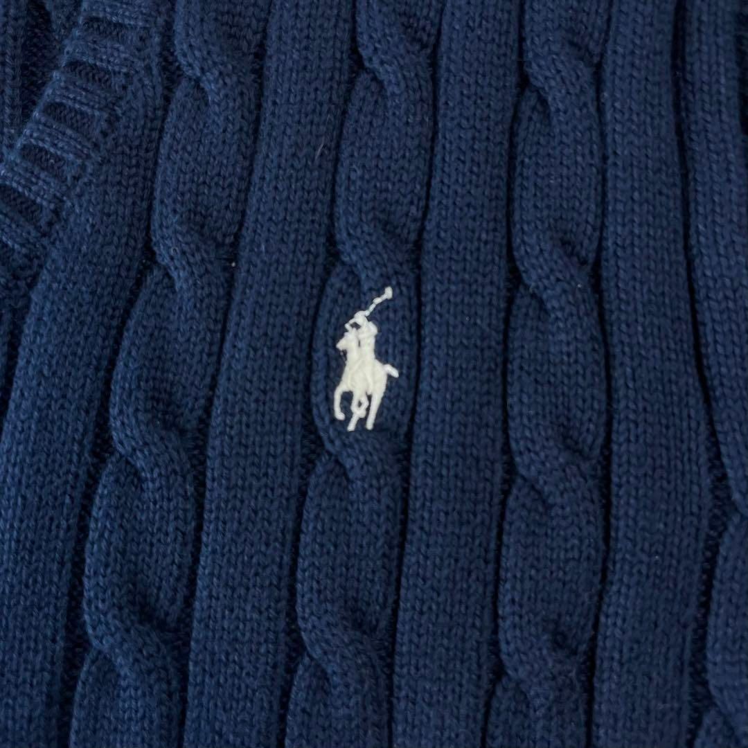 POLO RALPH LAUREN(ポロラルフローレン)の人気♪ポロラルフローレン コットンケーブルニット Vネック ネイビー XL レディースのトップス(ニット/セーター)の商品写真