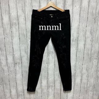 ミニマル(mnml)の美品！mnml ダメージ加工ストレッチジッパーブラックデニム！ (デニム/ジーンズ)