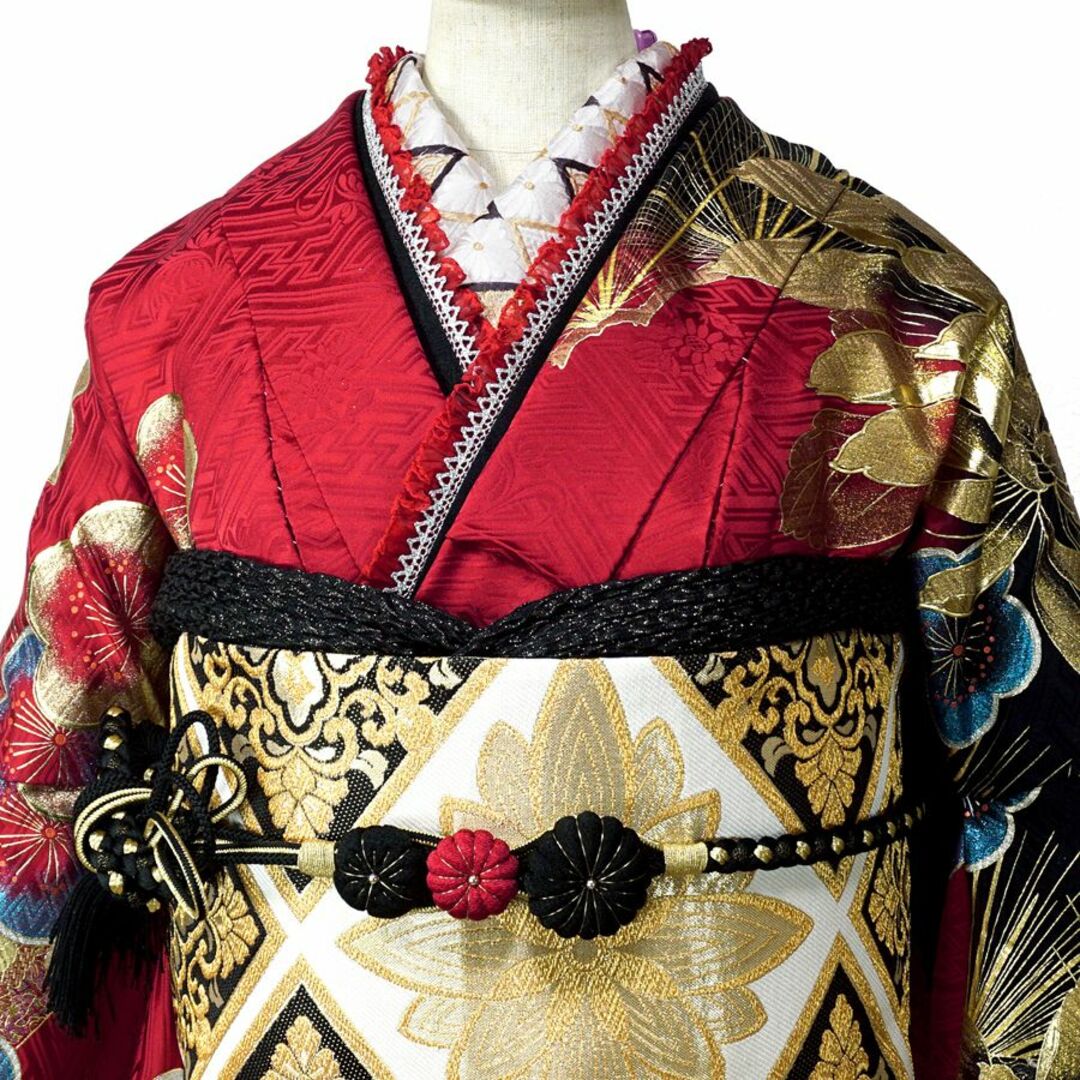 振袖セット　桂由美　オーダー仕立て　ユミカツラ　赤　レッド　牡丹　成人式 レディースの水着/浴衣(振袖)の商品写真