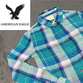 アメリカンイーグル(American Eagle)のアメリカンイーグル 海外 古着 チェック アメカジ ネルシャツ ブルー XXS(シャツ/ブラウス(長袖/七分))