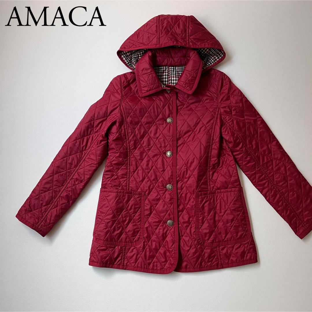 約6cm肩幅美品　AMACA アマカ　キルティングジャケット　2way　コート　フード