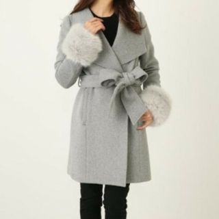 リエンダ(rienda)のリエンダ　BIGカラーFaux Fur SLV Wool Mix CT　グレーS(ロングコート)