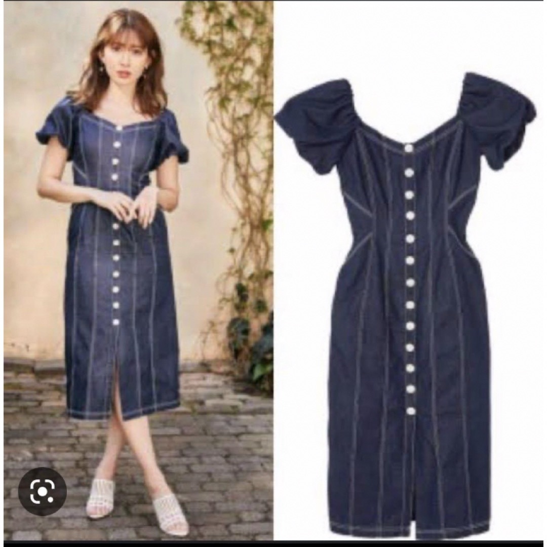 Her lip to(ハーリップトゥ)のher lip to Puff Sleeve Midi Dress DenimS レディースのワンピース(ひざ丈ワンピース)の商品写真