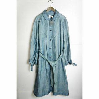 美品21AW OUTIL ウティ モールスキン ガウンコート青627N▲(チェスターコート)