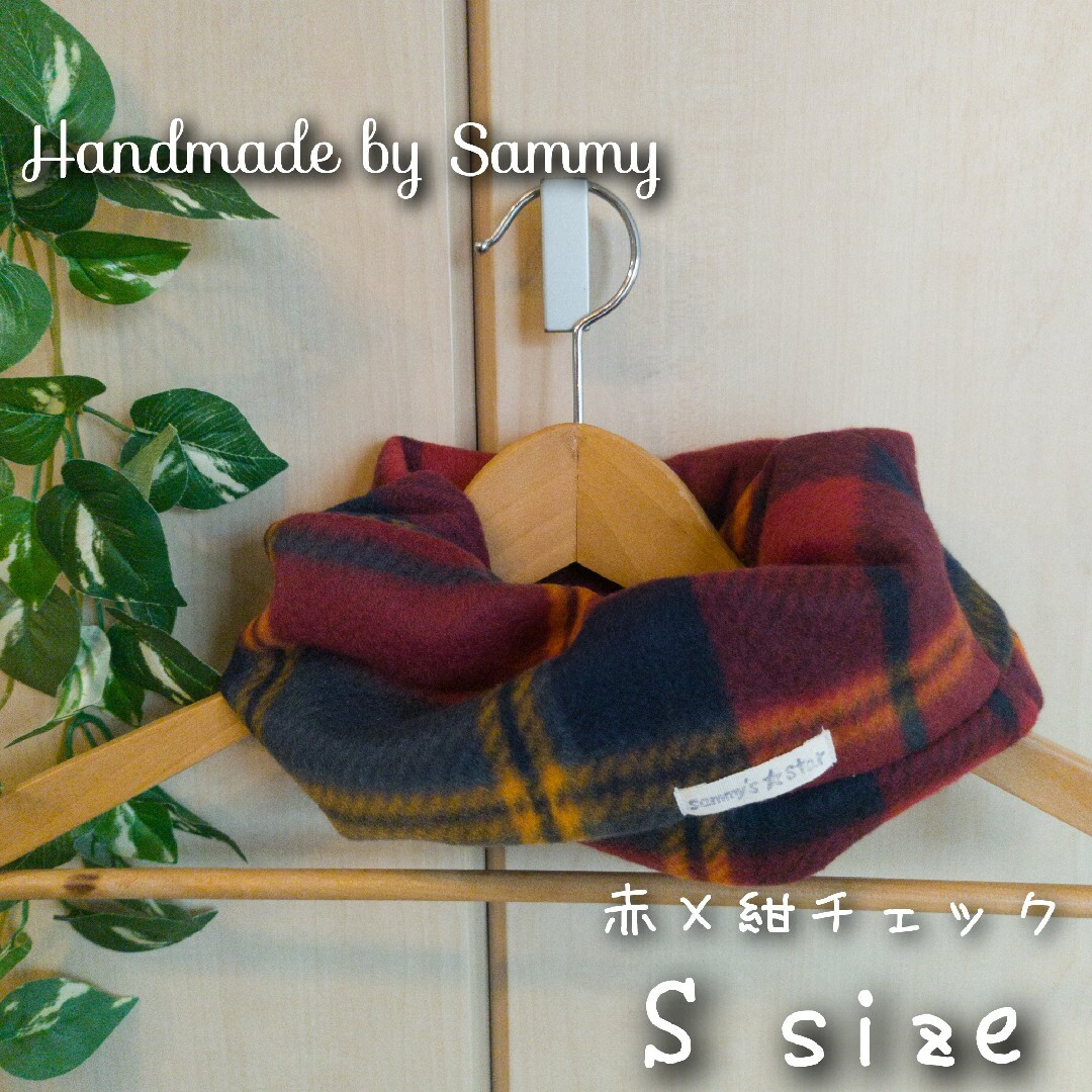 【即購入OK】スヌードS～赤✕紺チェック(リボン2 ) ハンドメイドのファッション小物(マフラー/ストール)の商品写真