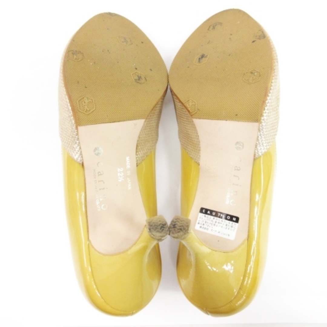 カリーノ ピンヒール パンプス ラウンドトゥ 切替 イエロー 22.5cm レディースの靴/シューズ(ハイヒール/パンプス)の商品写真