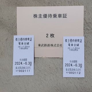 東武鉄道の株主優待の乗車証'枚(鉄道乗車券)