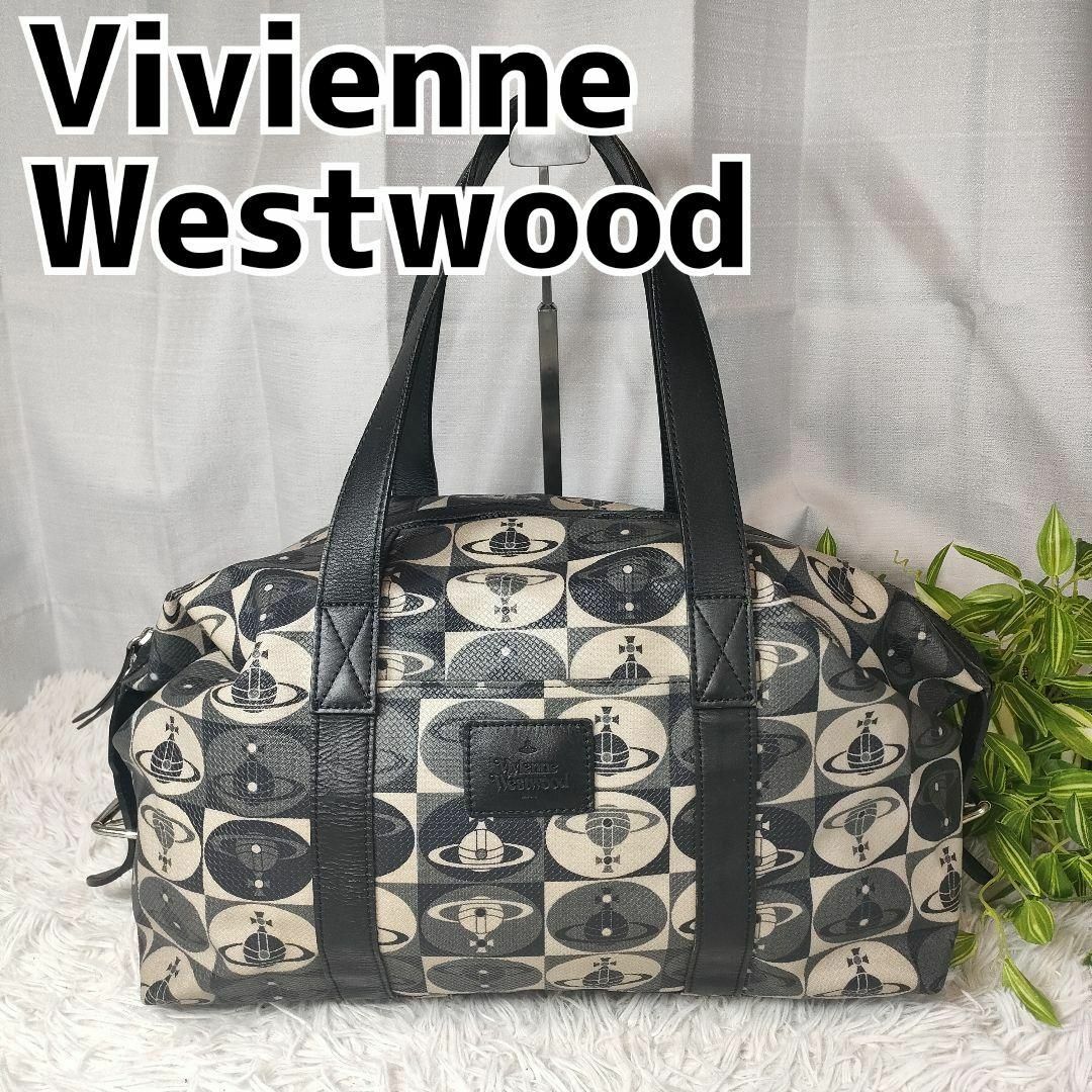 Vivienne Westwood(ヴィヴィアンウエストウッド)のヴィヴィアンウエストウッド ボストンバッグ 総柄 ブラック オーブ ロゴ グレー レディースのバッグ(ボストンバッグ)の商品写真