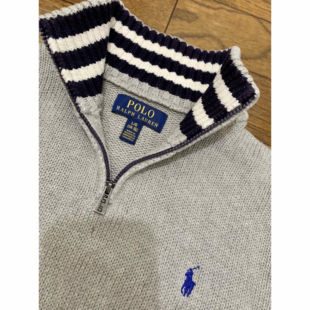 POLO RALPH LAUREN(ポロラルフローレン)の【美品】ラルフローレン　ハーフジップ　ジップアップセーター　グレー　ハイネック レディースのトップス(ニット/セーター)の商品写真