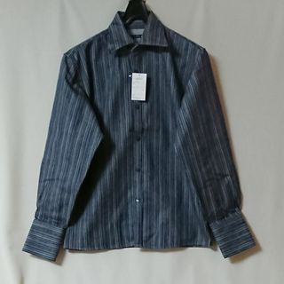 【新品】厚手帆布生地　長袖シャツ ネイビー M(シャツ)