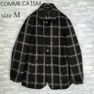 コムサイズム(COMME CA ISM)の【美品】コムサイズム☆高級生地モヘヤコート　M　ブラック　ビッグチェック　本革(その他)