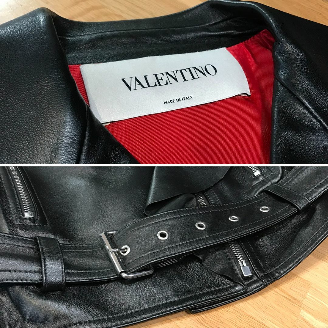 MOSCHINO(モスキーノ)の超美品 ヴァレンティノ ダブル ライダースジャケット 40 ブラック 黒 レディースのジャケット/アウター(ライダースジャケット)の商品写真