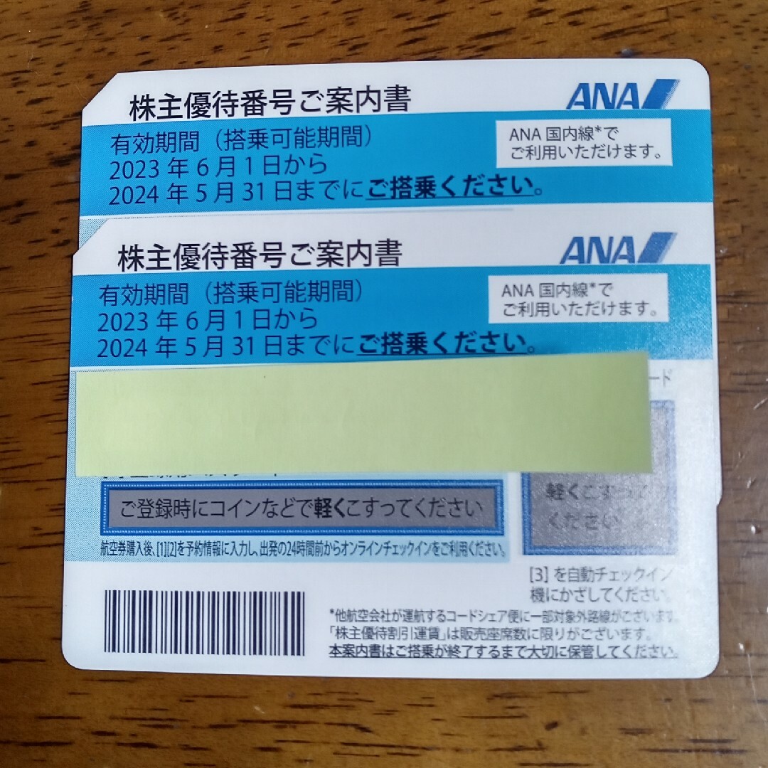 ANA(全日本空輸)(エーエヌエー(ゼンニッポンクウユ))の全日空 株主優待券 2枚 チケットの優待券/割引券(その他)の商品写真