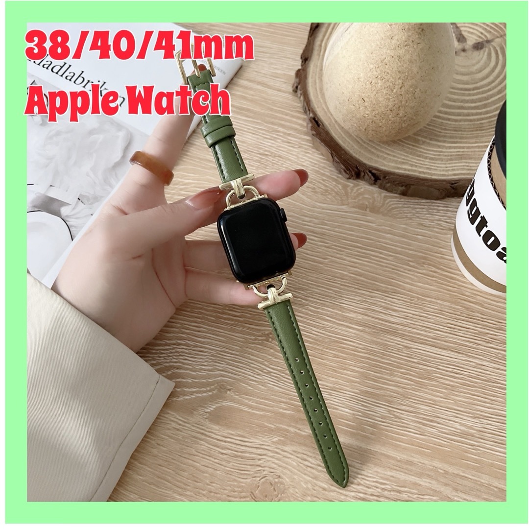 Apple Watch レザーバンド 38 40 41mm対応 深緑 グリーン - 時計