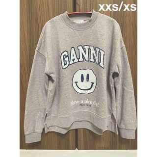 GANNI ガニー　スウェットシャツ　XXS/XS スマイル　ピンク/グレー(トレーナー/スウェット)