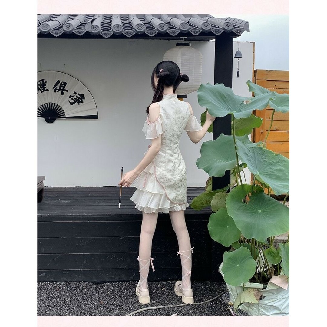 チャイナドレス セクシー ロリータ服 ワンピースコスチューム仮装可愛いホワイトS