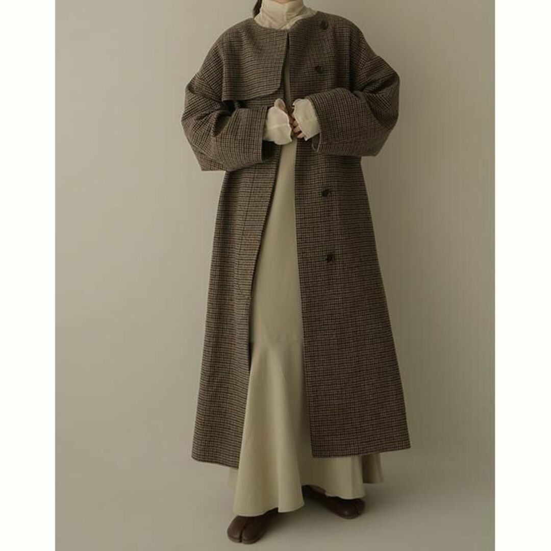 即日発送 新品 Eaphi no collar wool check coat レディースのジャケット/アウター(ロングコート)の商品写真