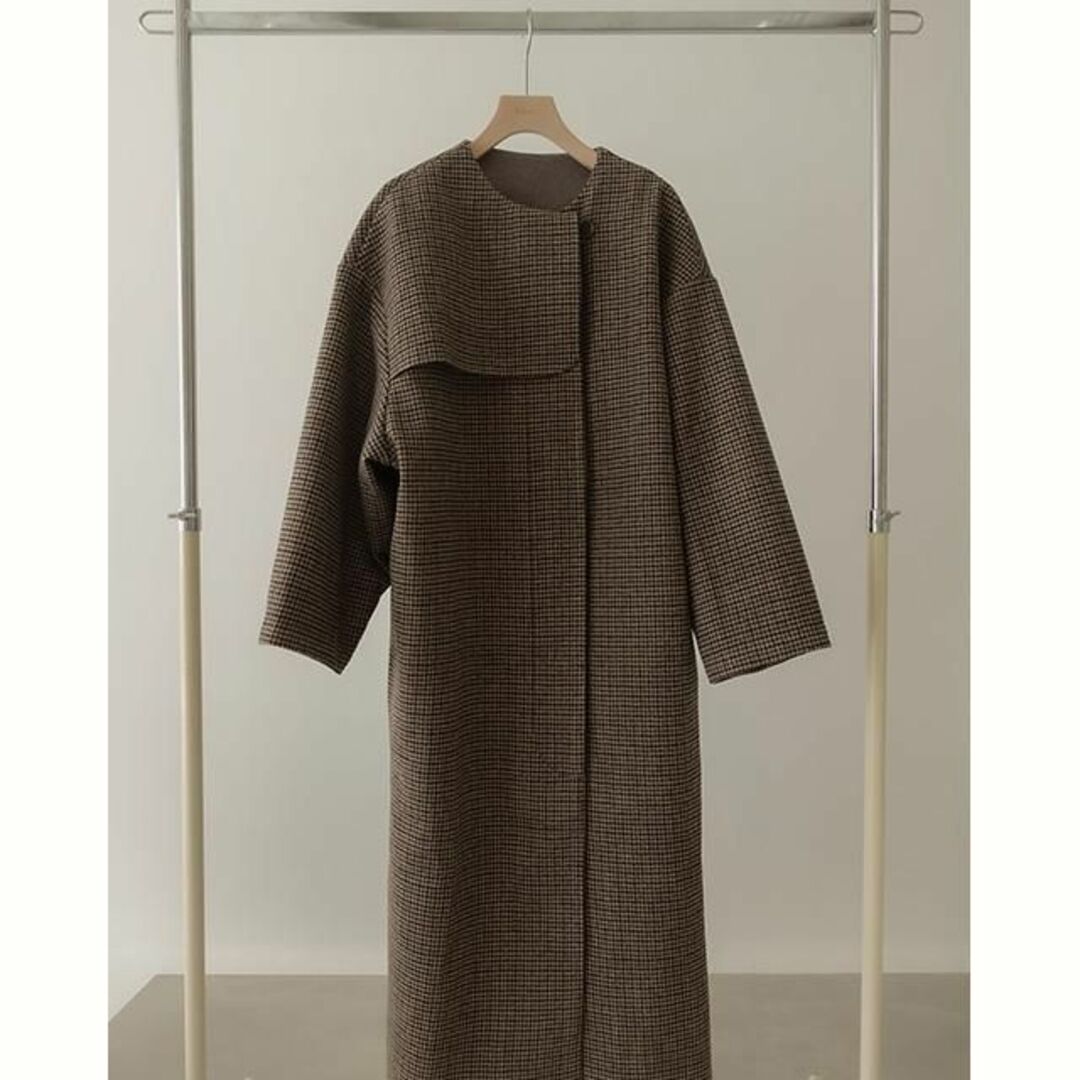 即日発送 新品 Eaphi no collar wool check coat レディースのジャケット/アウター(ロングコート)の商品写真