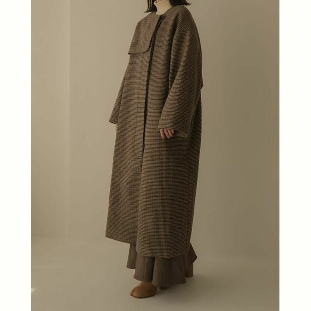 即日発送 新品 Eaphi no collar wool check coat レディースのジャケット/アウター(ロングコート)の商品写真