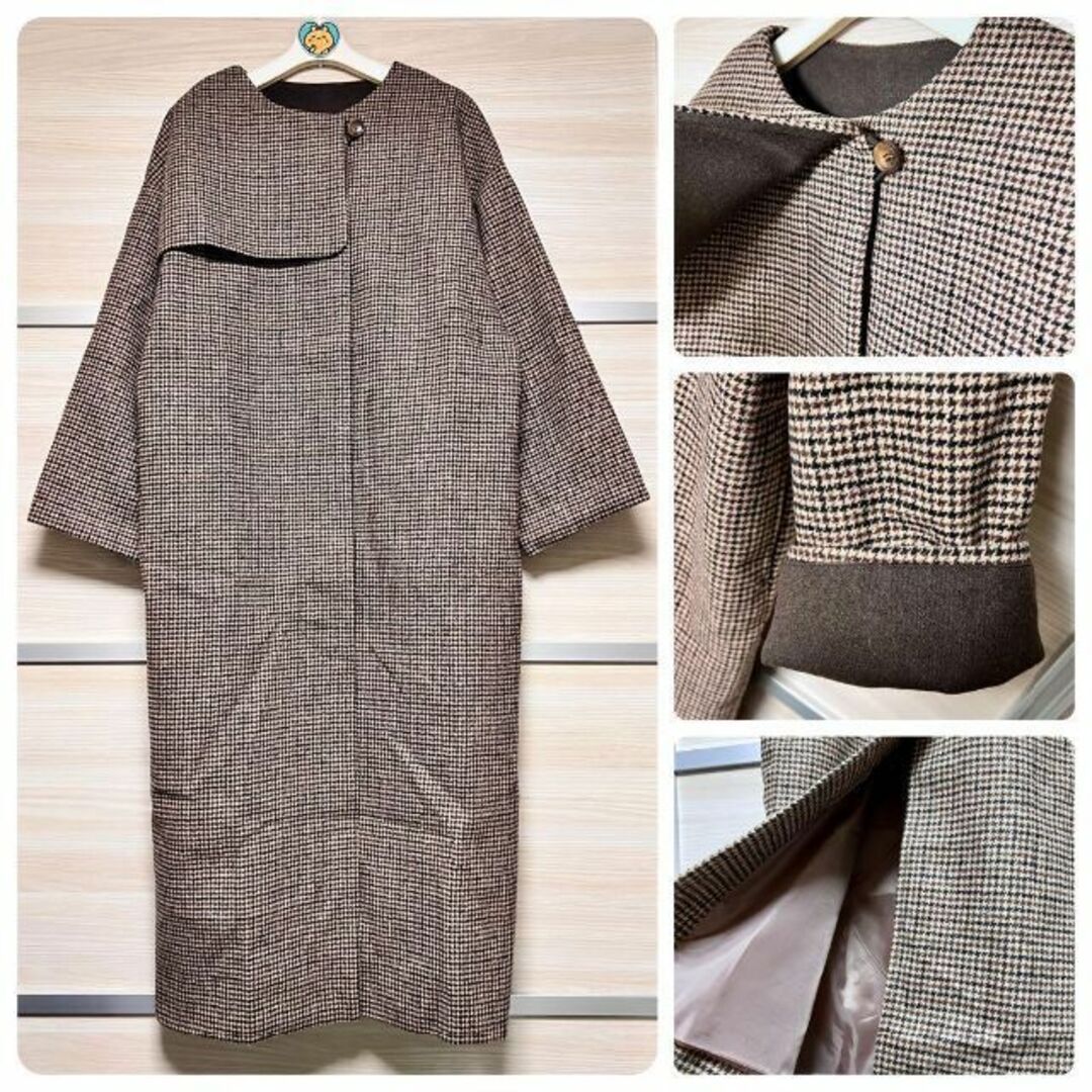 即日発送 新品 Eaphi no collar wool check coat レディースのジャケット/アウター(ロングコート)の商品写真